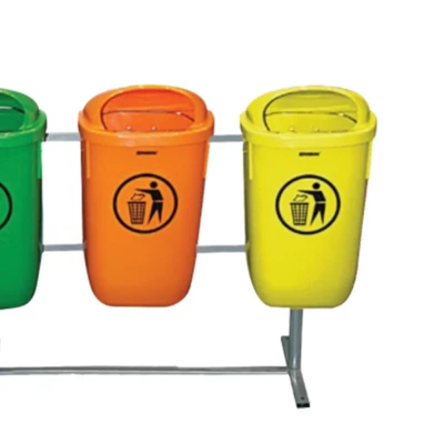 Gambar Krisbow Tempat Sampah Plastik 3 Kompartemen Dengan Stand 50 Liter V1 - Mix