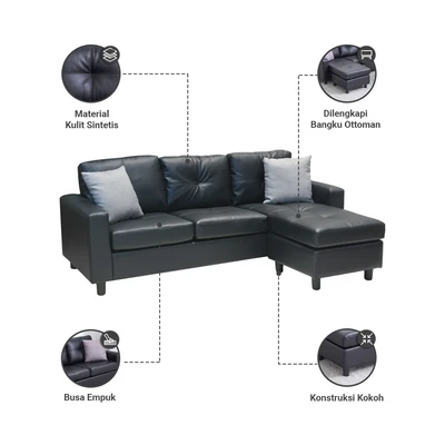 Gambar Informa Berwick Sofa L Sectional Kulit - Hitam