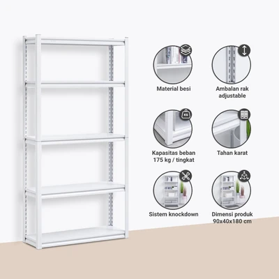 Gambar Informa Rak Besi 5 Tingkat 90x30x183 cm - Putih