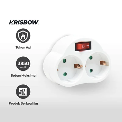 Gambar Krisbow Stop Kontak Schuko 2 Soket Dengan Switch - Putih