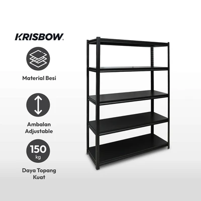 Gambar Krisbow Rak Besi 5 Tingkat 120x45x183 cm - Hitam
