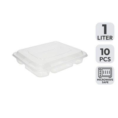 Gambar Kris Kotak Makan Plastik 4 Sekat 1 Liter Set 10 pcs Transparan