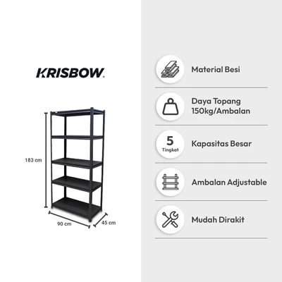 Gambar Krisbow Rak Besi 5 Tingkat 90x45x183 cm - Abu-Abu