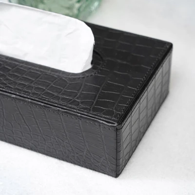 Gambar Informa Kotak Tisu Kulit Rectangle Croco - Hitam