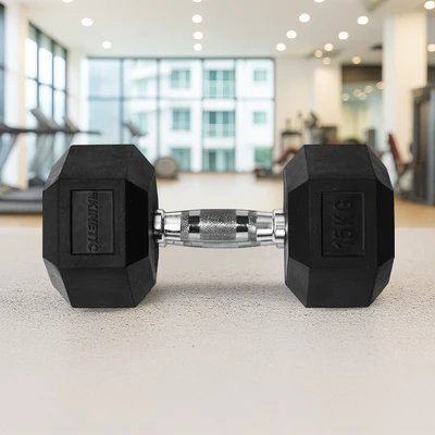 Gambar Kinetic Dumbbell Karet Segi Enam 15 kg - Hitam