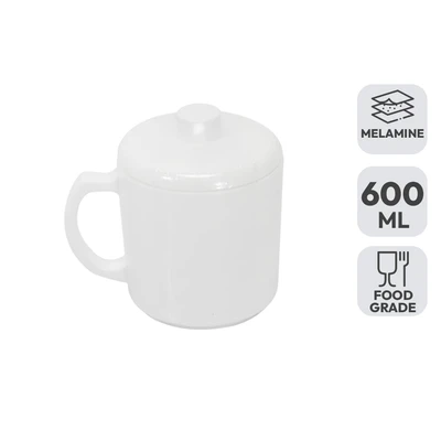 Gambar Krischef Mug Dengan Tutup Melamine 600 ml - Putih