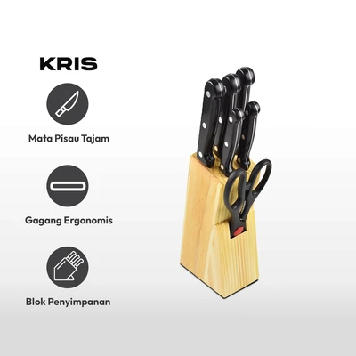 Gambar Kris Set 6 Pcs Pisau Dapur Dengan Block Penyimpanan - Hitam