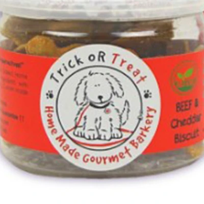 Gambar Trick Or Treat Camilan Anjing Biscuit Organic Beef & Cheddar 75 gr
