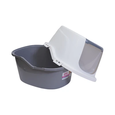 Gambar Pawise 59x47.5x47.5 cm Hooded Kitty Toilet Kucing - Abu-Abu/Putih