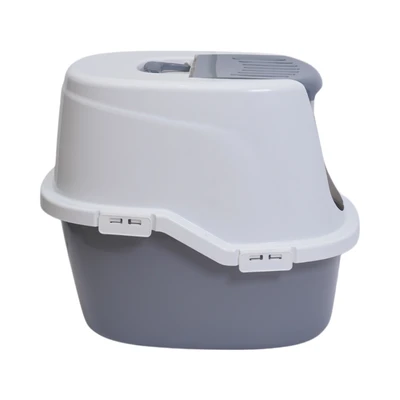 Gambar Pawise 59x47.5x47.5 cm Hooded Kitty Toilet Kucing - Abu-Abu/Putih