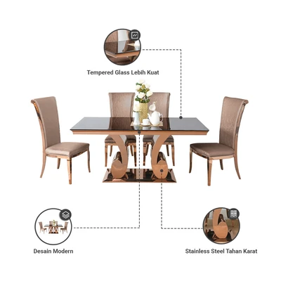 Gambar Informa Forgan Set Meja Makan 4 Kursi 220x100x75 cm - Cokelat