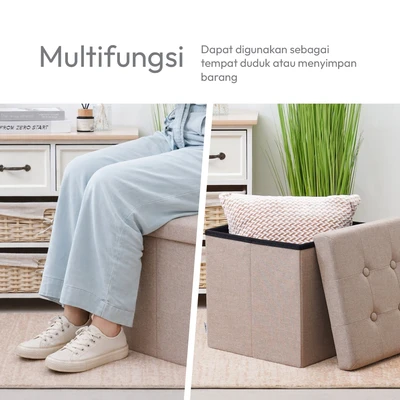 Gambar Informa Bangku Ottoman Fabric Lipat Linen - Krem