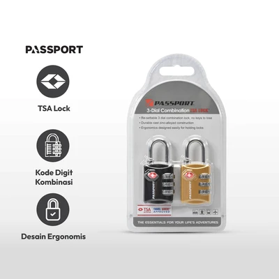 Gambar Passport Gembok Koper TSA Kombinasi Angka Set 2 pcs - Gold/Hitam