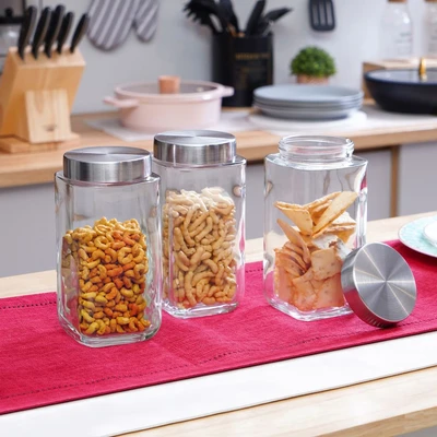 Gambar Elemental Kitchen Sydney Stoples Kaca 1.1 Liter Set 3 pcs Transparan - Silver