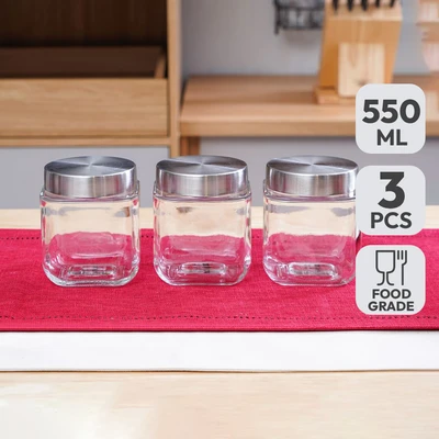 Gambar Elemental Kitchen Sydney Stoples Kaca Transparan 550 ml Set 3 pcs - Silver