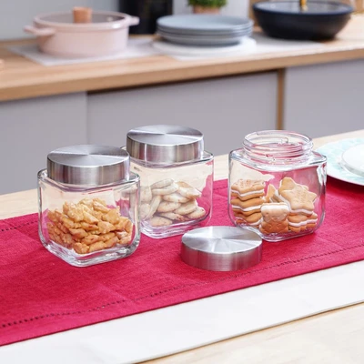 Gambar Elemental Kitchen Sydney Stoples Kaca Transparan 550 ml Set 3 pcs - Silver