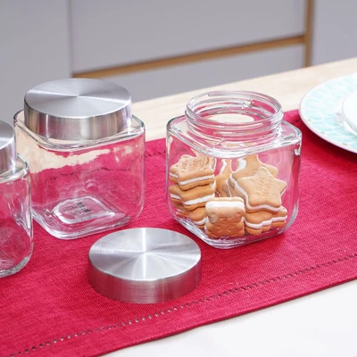 Gambar Elemental Kitchen Sydney Stoples Kaca Transparan 550 ml Set 3 pcs - Silver
