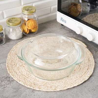 Gambar Kris Casserole Kaca Round Dengan Tutup 2 Liter Transparan