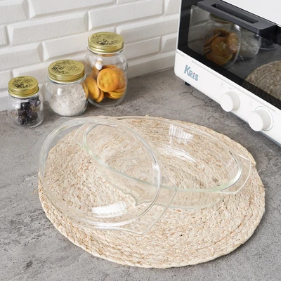 Gambar Kris Casserole Kaca Oval Dengan Tutup 1.5 Liter Transparan