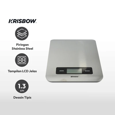 Gambar Krisbow 5 Kg Timbangan Dapur Digital Slim Plate - Silver