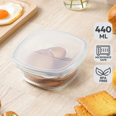Gambar Glasslock Wadah Makanan Kaca Dengan Tutup Square 440 ml Transparan