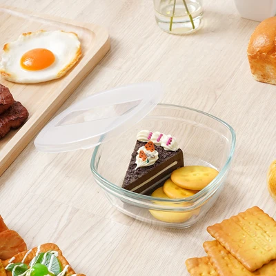 Gambar Glasslock Wadah Makanan Kaca Dengan Tutup Square 440 ml Transparan