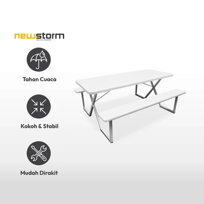 Gambar New Storm Set Kursi & Meja Taman 182 Cm - Putih