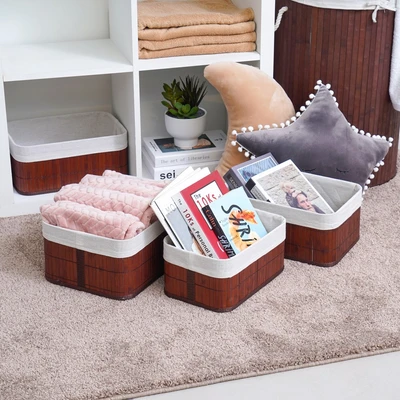 Gambar Informa Kotak Penyimpanan Bambu 35x25x15 cm Set 3 pcs - Cokelat
