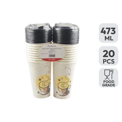 Gambar Kris Gelas Kertas Dengan Tutup 473 ml Set 20 Pcs - Putih