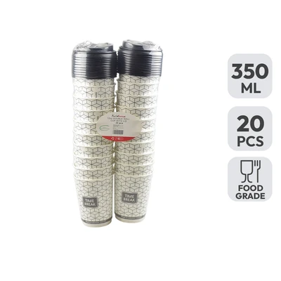 Gambar Kris Gelas Kertas Dengan Tutup 350 ml Set 20 Pcs - Putih