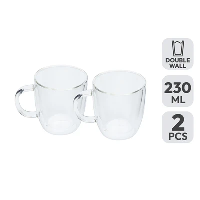 Gambar Delicia Cangkir Kaca Borosilikat Double Wall 230 ml Set 2 Pcs Transparan