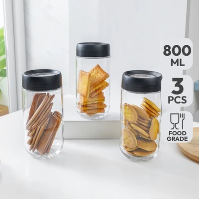 Gambar Elemental Kitchen Serena Stoples Kaca 800 ml Set 3 pcs - Hitam