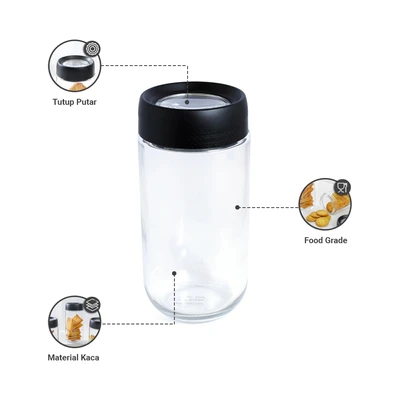 Gambar Elemental Kitchen Serena Stoples Kaca 800 ml Set 3 pcs - Hitam