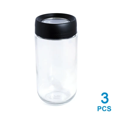 Gambar Elemental Kitchen Serena Stoples Kaca 800 ml Set 3 pcs - Hitam