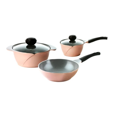 Gambar Cheftopf Perlengkapan Masak Ceramic Coating Set 3 pcs - Pink