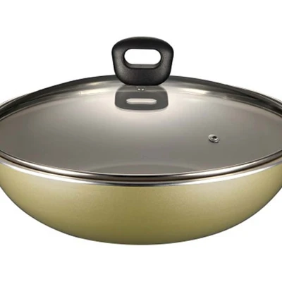 Gambar Krischef 32 Cm Wok Pan Dengan Tutup - Gold