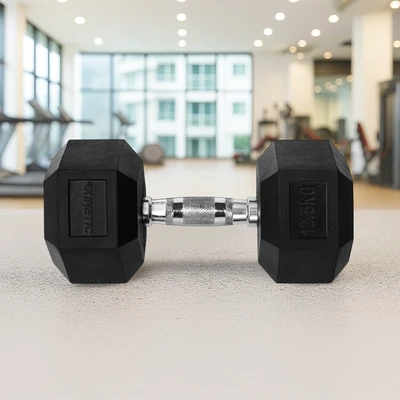 Gambar Kinetic Dumbbell Karet Hexagonal 12.5 kg - Hitam Silver