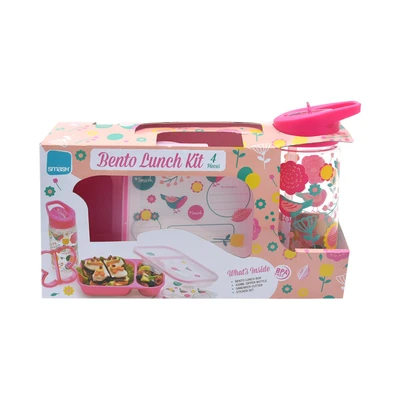 Gambar Smash Set 4 Pcs Kotak Makan Anak 2 Sekat Bird - Pink