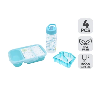 Gambar Smash Kotak Makan Anak 2 Sekat Shark Set 4 pcs - Biru