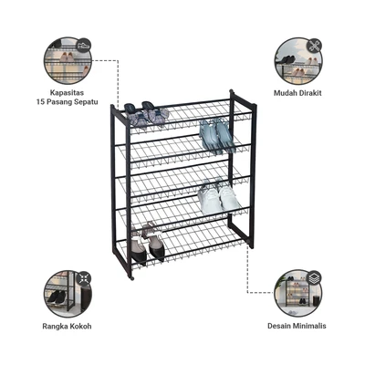 Gambar Informa Brighton Rak Sepatu 5 Tingkat - Hitam