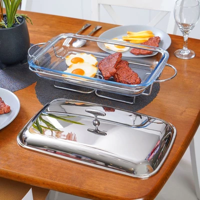 Gambar Appetite Casserole Penghangat Makanan Kaca Ellipse 3 Liter - Silver