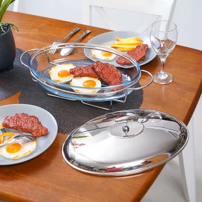 Gambar Appetite Casserole Penghangat Makanan Ellipse Oval 3 Liter - Silver
