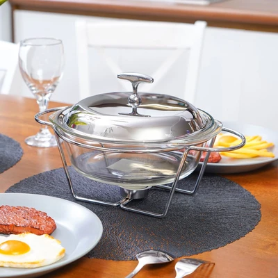 Gambar Appetite Casserole Penghangat Makanan Kaca Ellipse Round 2 Liter - Silver