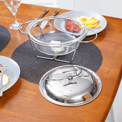 Gambar Appetite Casserole Penghangat Makanan Kaca Ellipse Round 2 Liter - Silver