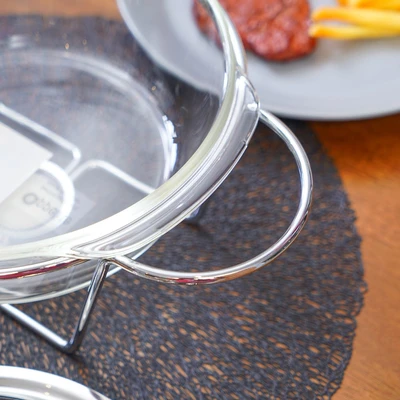 Gambar Appetite Casserole Penghangat Makanan Kaca Ellipse Round 2 Liter - Silver
