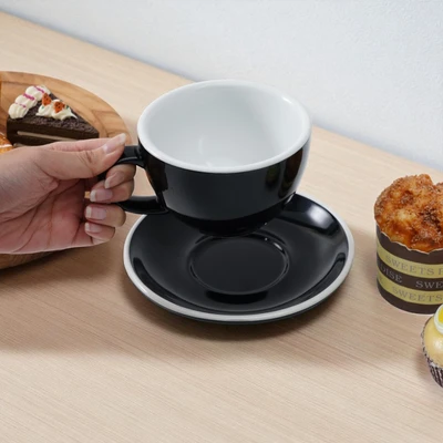 Gambar Kris Cangkir Cappucino Dengan Saucer Porcelain 350 ml - Hitam