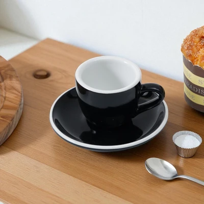 Gambar Kris Cangkir Espresso Keramik Dengan Saucer 88 ml - Hitam