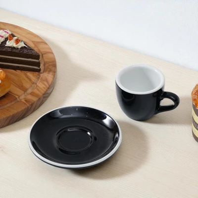 Gambar Kris Cangkir Espresso Keramik Dengan Saucer 88 ml - Hitam