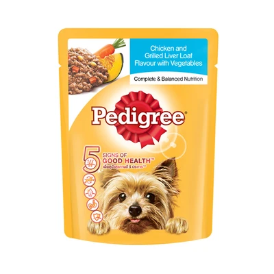 Gambar Pedigree 80 Gr Makanan Anjing Basah Pouch Chicken, Liver, & Veggie