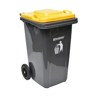 Gambar Krisbow 100 Ltr Tempat Sampah Plastik Outdoor Dengan Roda - Abu-abu / Kuning